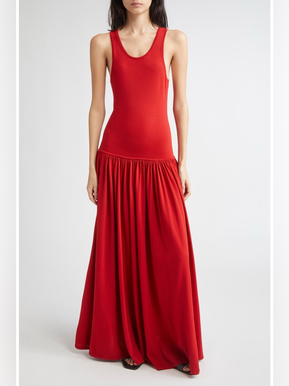 Loulou De Saison Jada Drop Waist Jersey Maxi Dress Red